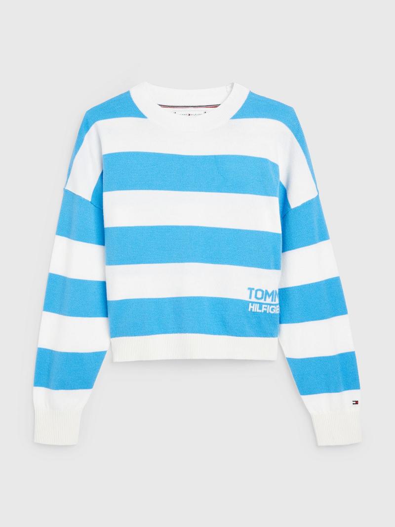 Lány Tommy Hilfiger Stripe Pulóver Pulóverek Kék | HU 1896MQZ